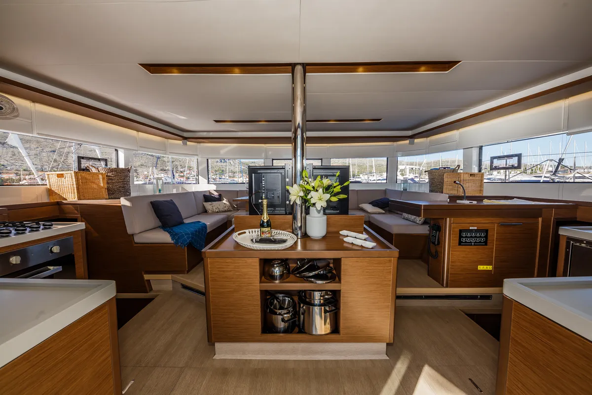 Salon of Summer Star, a Lagoon 50 catamaran at Split, Croatia