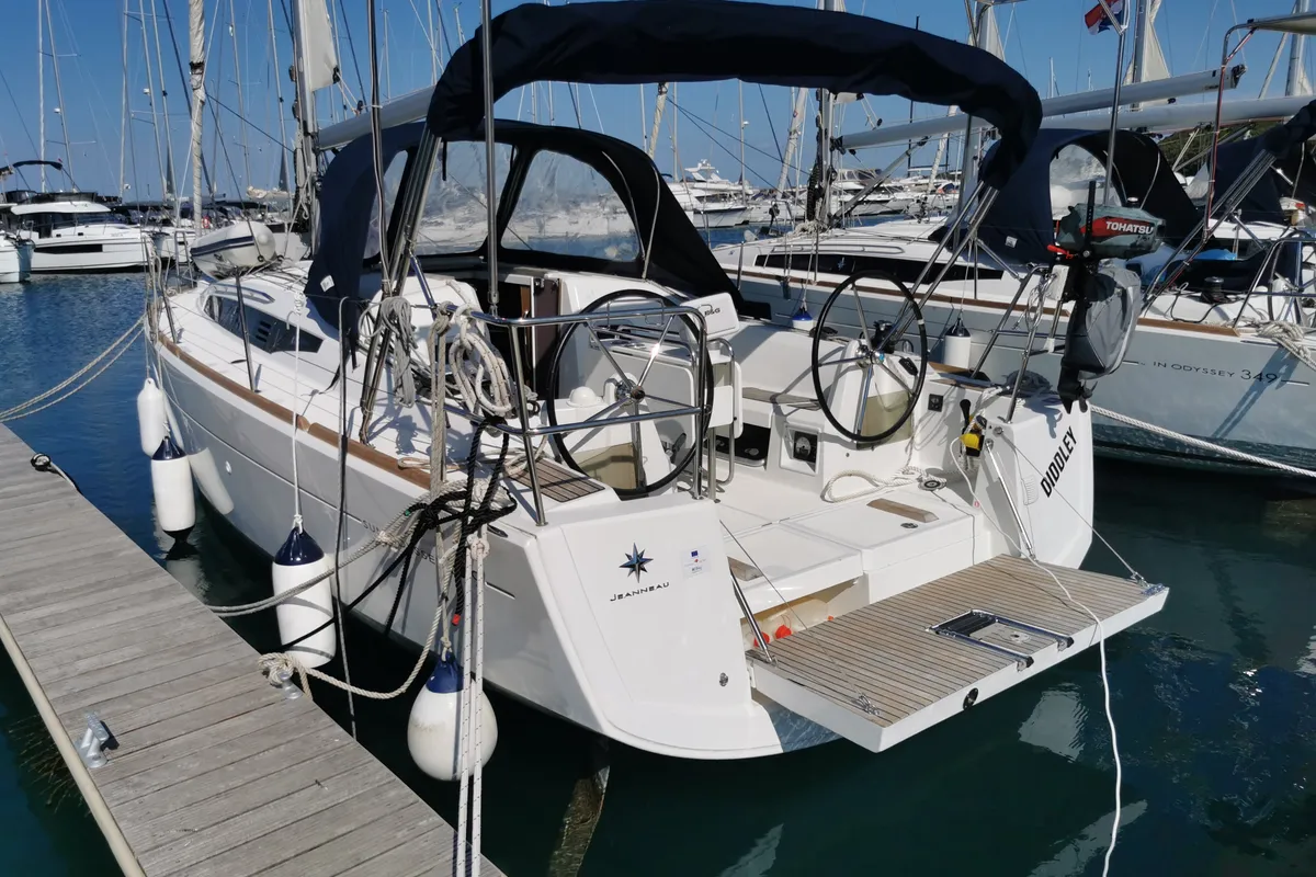 Exterior view of Diddley, a Jeanneau Sun Odyssey 349 sailboat at Općina Pakoštane, Croatia