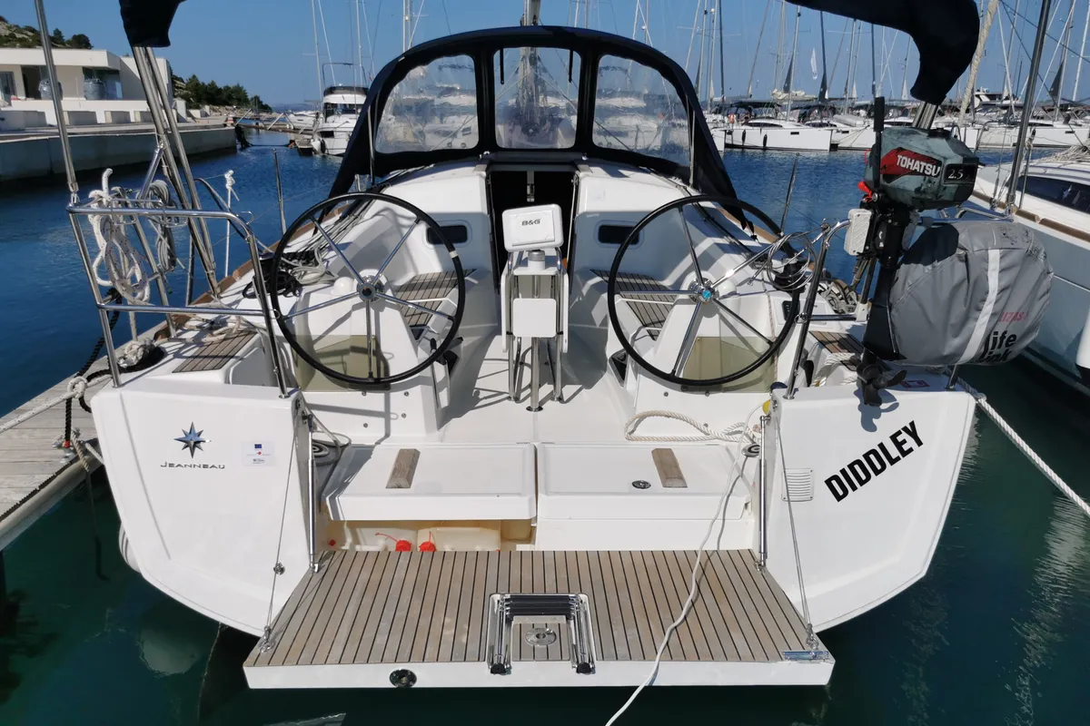 Exterior view of Diddley, a Jeanneau Sun Odyssey 349 sailboat at Općina Pakoštane, Croatia