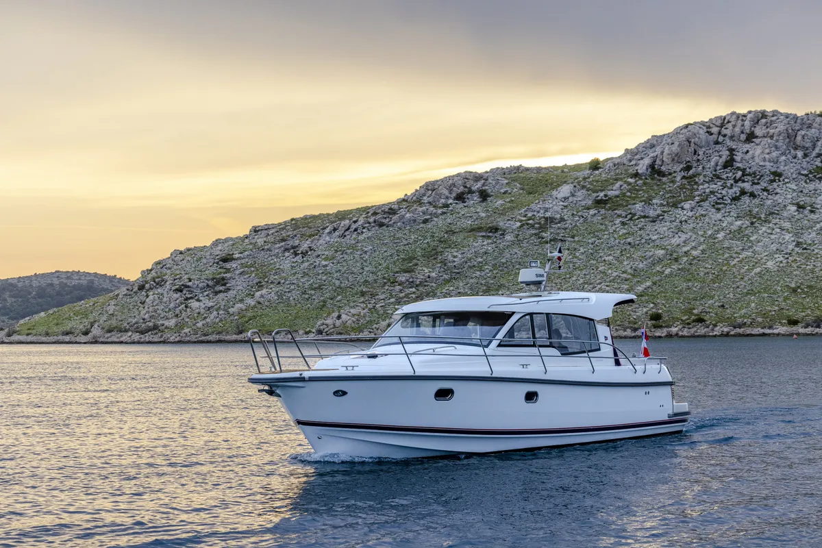 Exterior view of Fourlux, a Nimbus 365 Coupe motorboat at Općina Sukošan, Croatia
