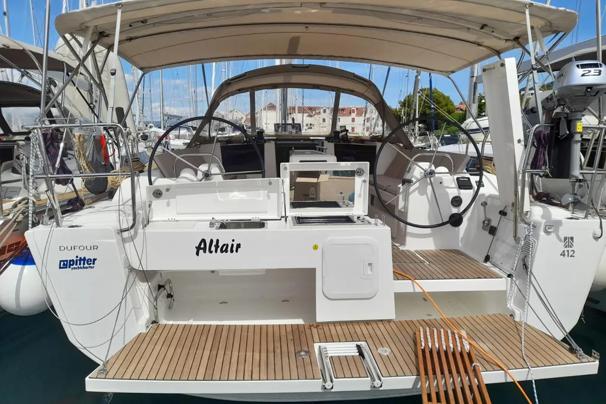 Cockpit of Altair, a Dufour 412 sailboat at Murter, Croatia