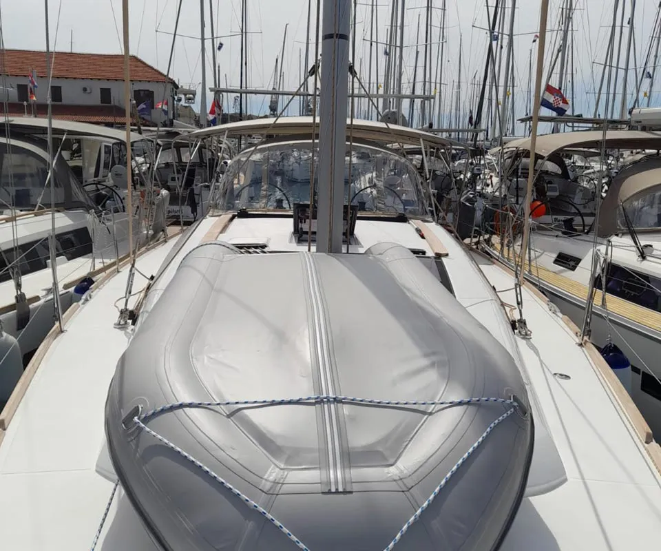 Deck of Altair, a Dufour 412 sailboat at Murter, Croatia