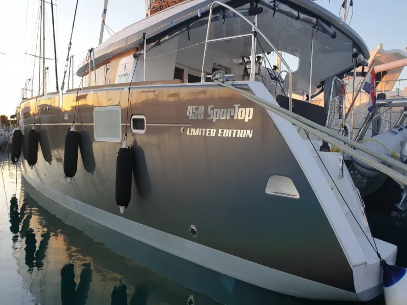 Exterior view of OASIS, a Lagoon 450 catamaran at Općina Sukošan, Croatia
