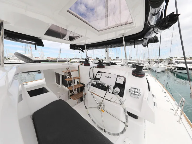 Cockpit of OASIS, a Lagoon 450 catamaran at Općina Sukošan, Croatia