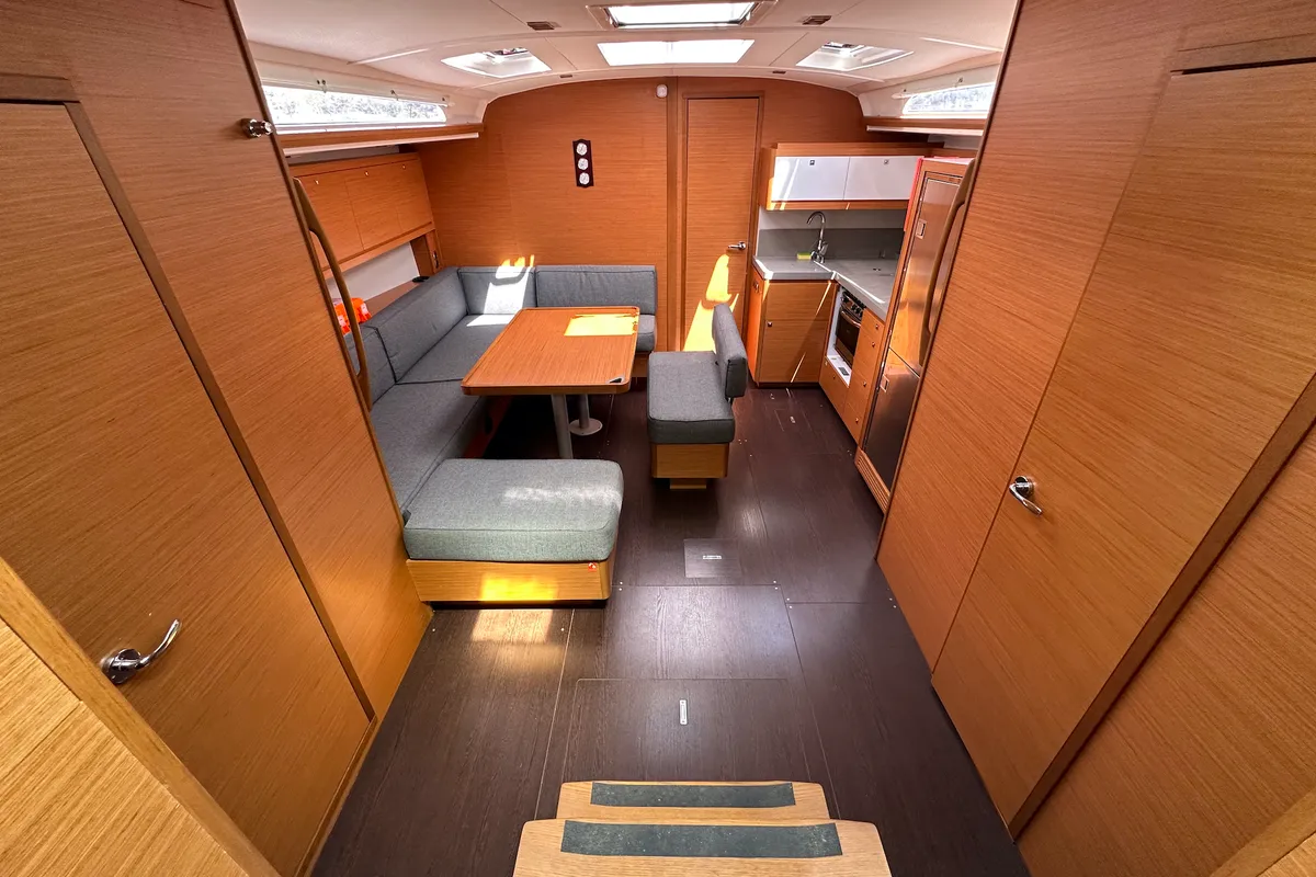 Salon of Suha Bey, a Dufour 470 sailboat at Fethiye, Turkey