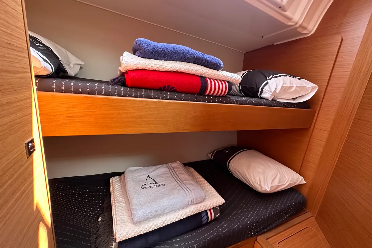 Cabin on Suha Bey, a Dufour 470 sailboat at Fethiye, Turkey