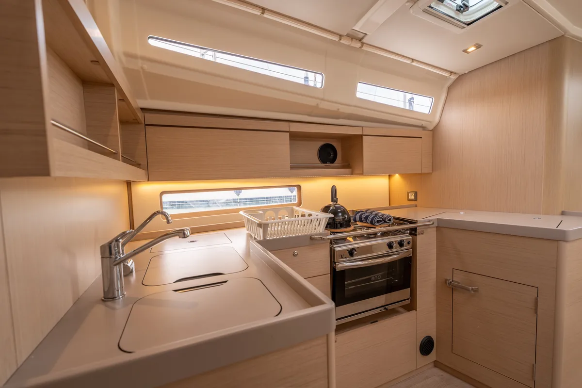 Galley of Lyra, a Beneteau Oceanis 40.1 sailboat at Salerno, Italy