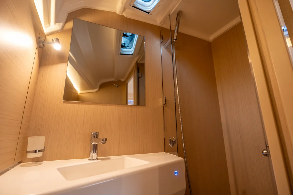 Head on Lyra, a Beneteau Oceanis 40.1 sailboat at Salerno, Italy