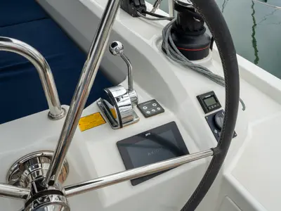 Cockpit of Lyra, a Beneteau Oceanis 40.1 sailboat at Salerno, Italy