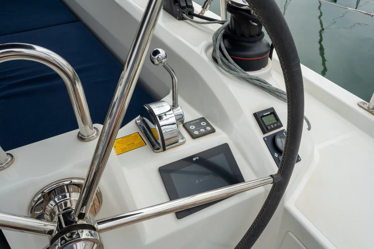 Cockpit of Lyra, a Beneteau Oceanis 40.1 sailboat at Salerno, Italy