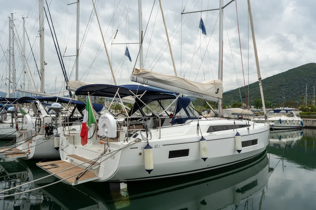 Exterior view of Lyra, a Beneteau Oceanis 40.1 sailboat at Salerno, Italy