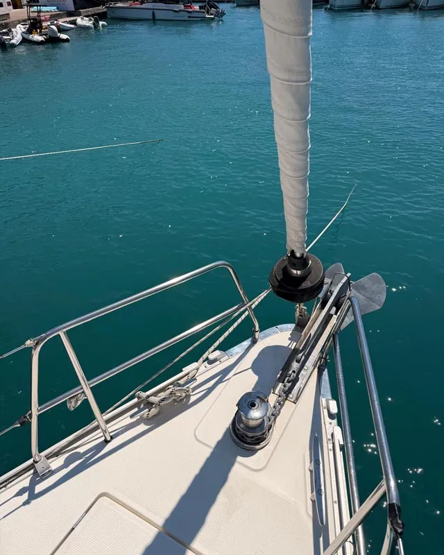 Deck of Felicitas, a Bavaria Cruiser 46 sailboat at Fethiye, Turkey