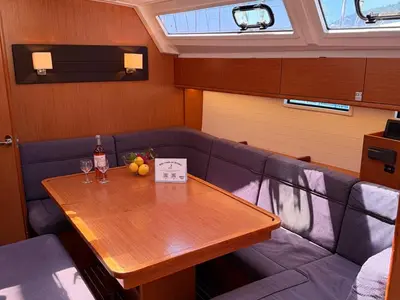 Salon of Felicitas, a Bavaria Cruiser 46 sailboat at Fethiye, Turkey