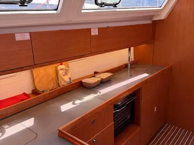 Galley of Felicitas, a Bavaria Cruiser 46 sailboat at Fethiye, Turkey