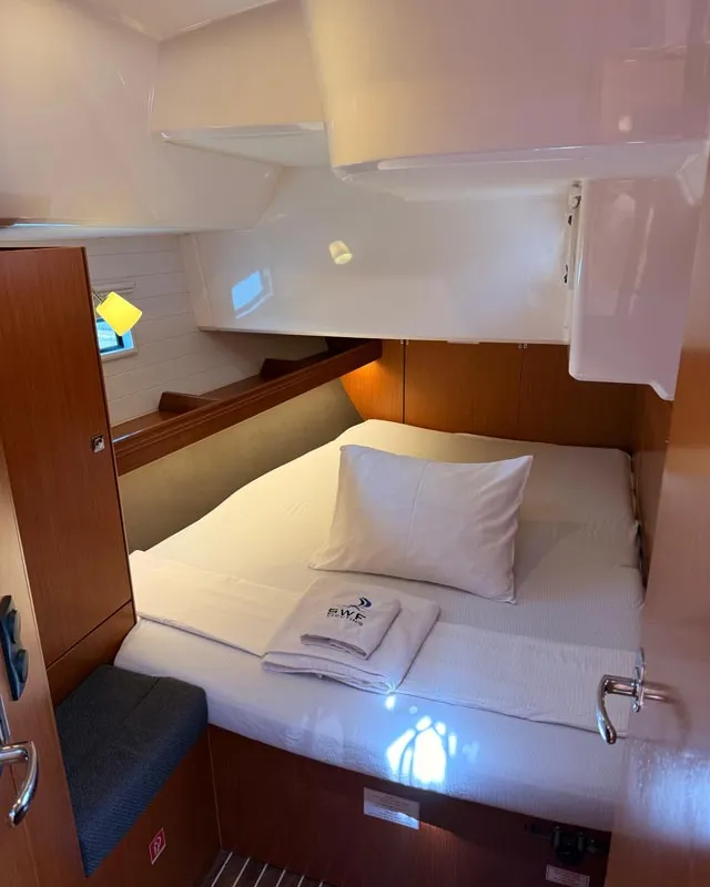 Cabin on Felicitas, a Bavaria Cruiser 46 sailboat at Fethiye, Turkey