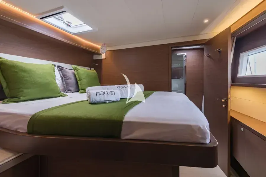 Cabin on Nomad, a Lagoon 52 catamaran at Lavrion, Greece