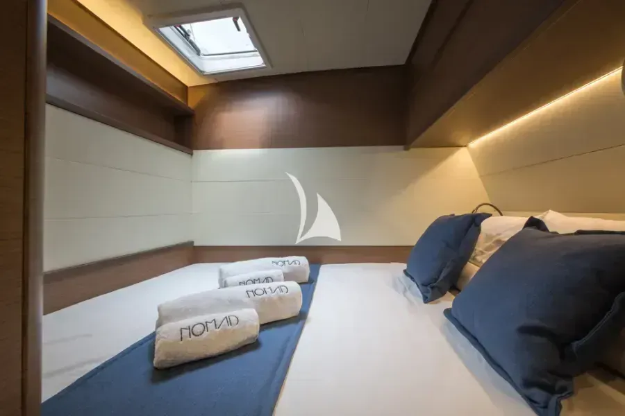 Cabin on Nomad, a Lagoon 52 catamaran at Lavrion, Greece