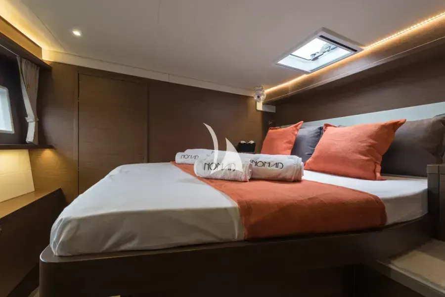Cabin on Nomad, a Lagoon 52 catamaran at Lavrion, Greece