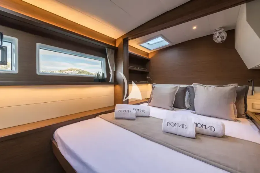 Cabin on Nomad, a Lagoon 52 catamaran at Lavrion, Greece