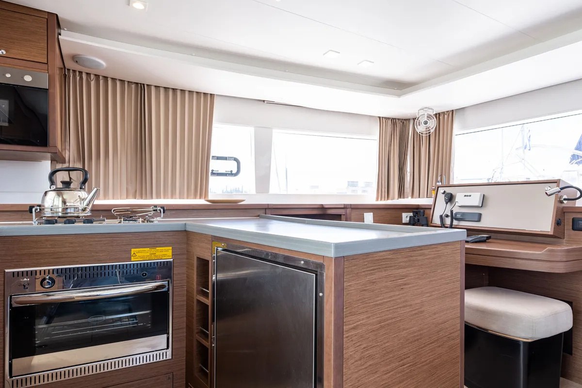 Galley of Wander, a Lagoon 450 Fly catamaran at Municipal Unit of Lefkada, Greece