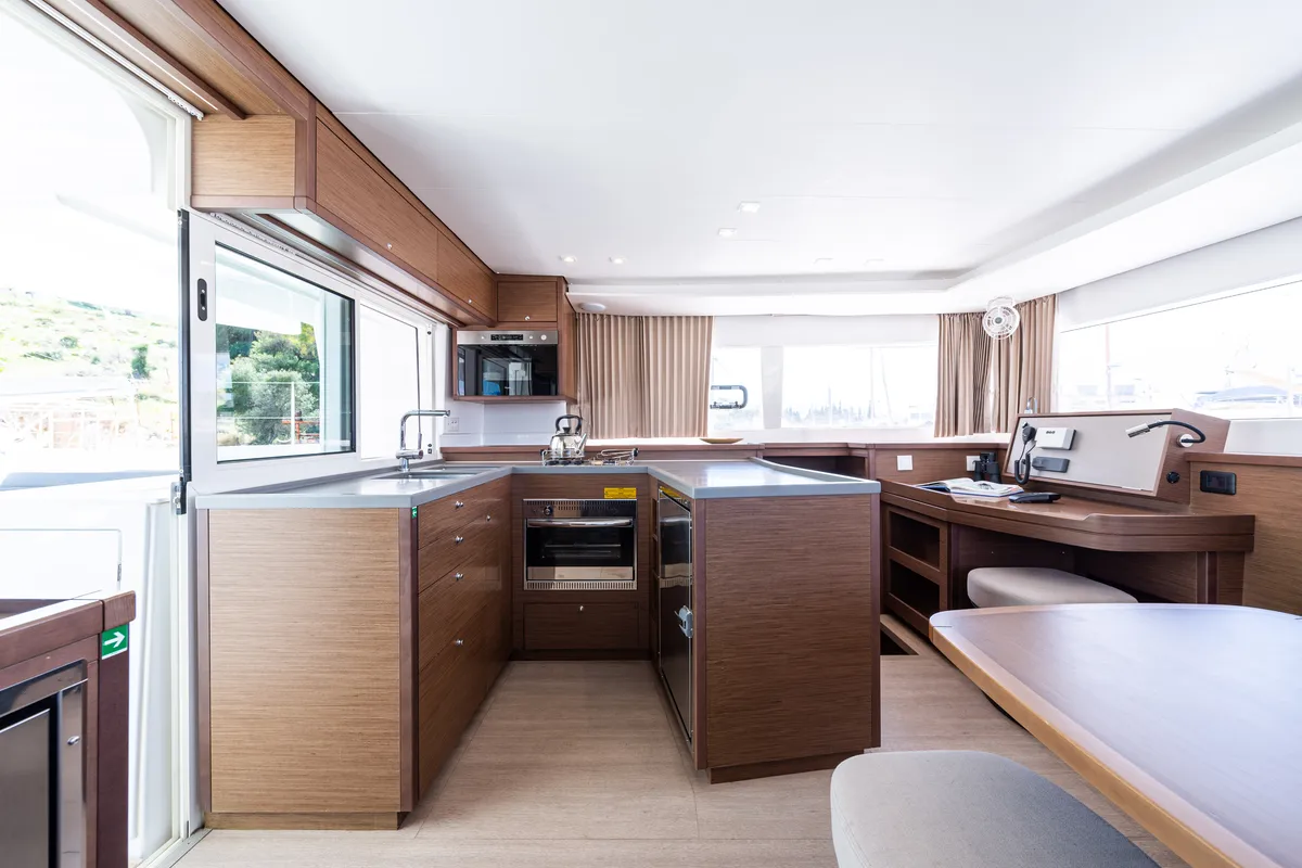 Galley of Wander, a Lagoon 450 Fly catamaran at Municipal Unit of Lefkada, Greece