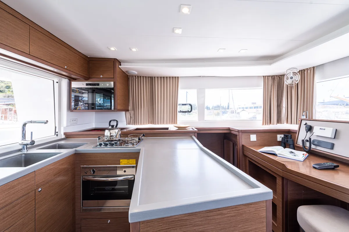 Galley of Wander, a Lagoon 450 Fly catamaran at Municipal Unit of Lefkada, Greece