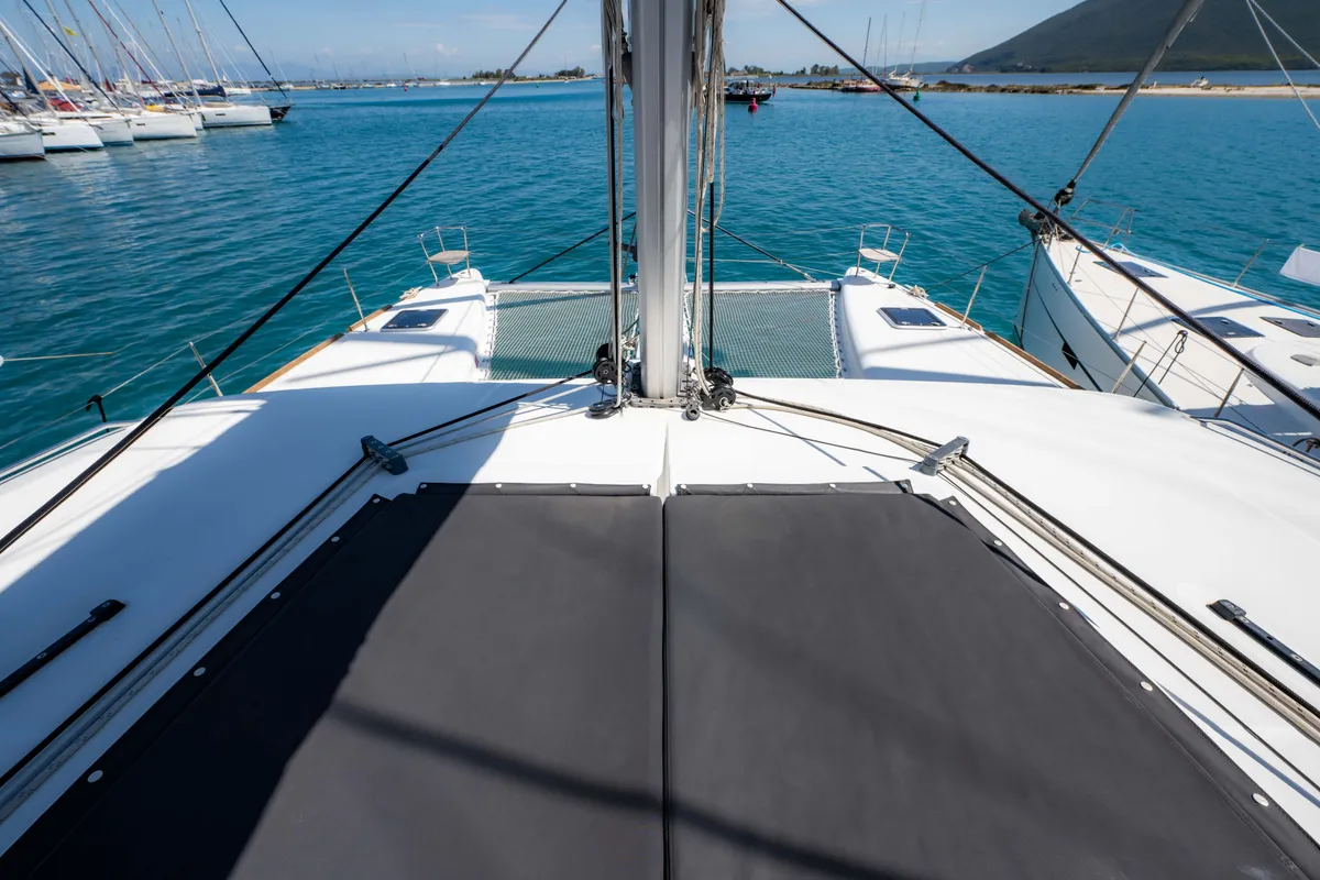 Deck of Wander, a Lagoon 450 Fly catamaran at Municipal Unit of Lefkada, Greece