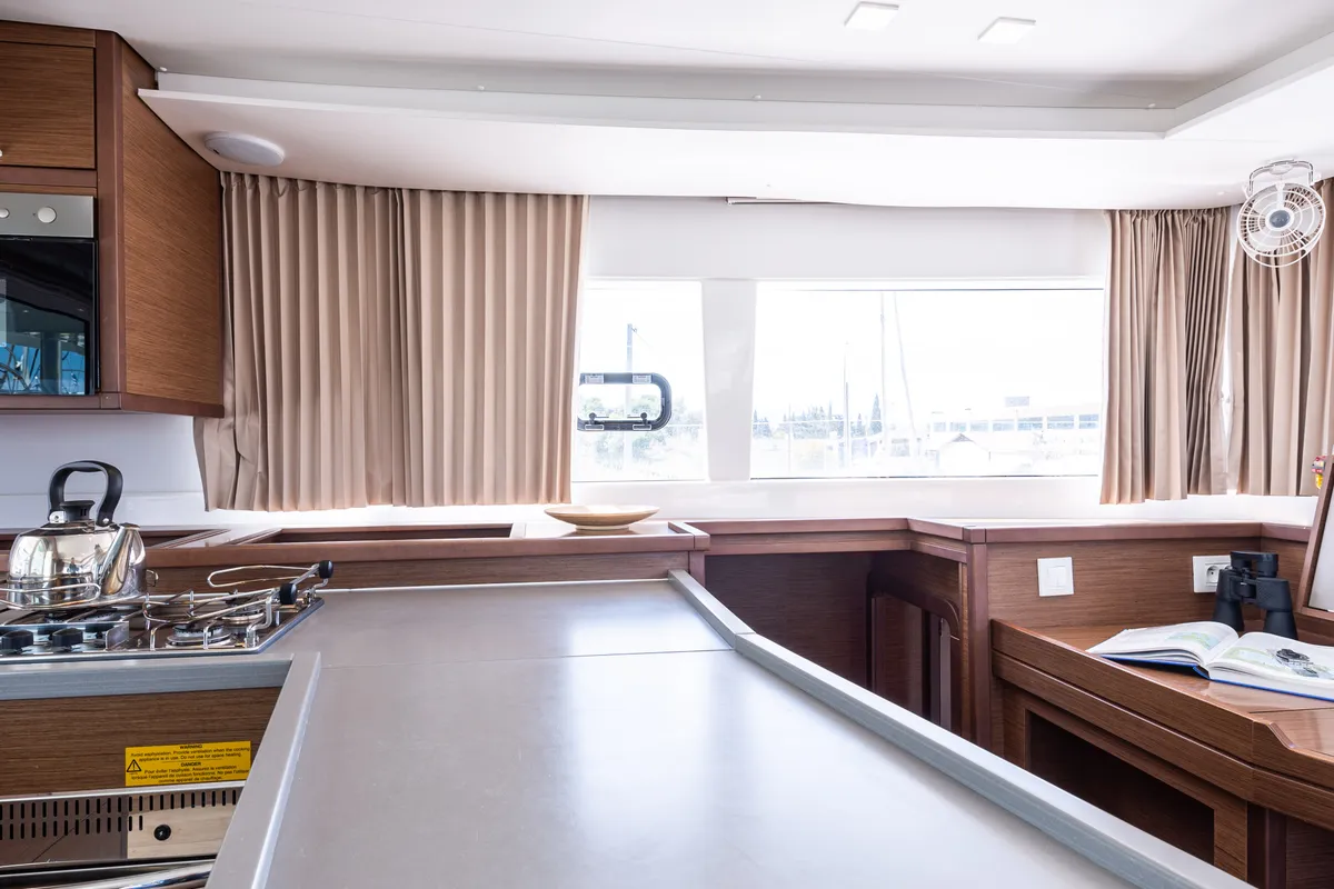 Galley of Wander, a Lagoon 450 Fly catamaran at Municipal Unit of Lefkada, Greece