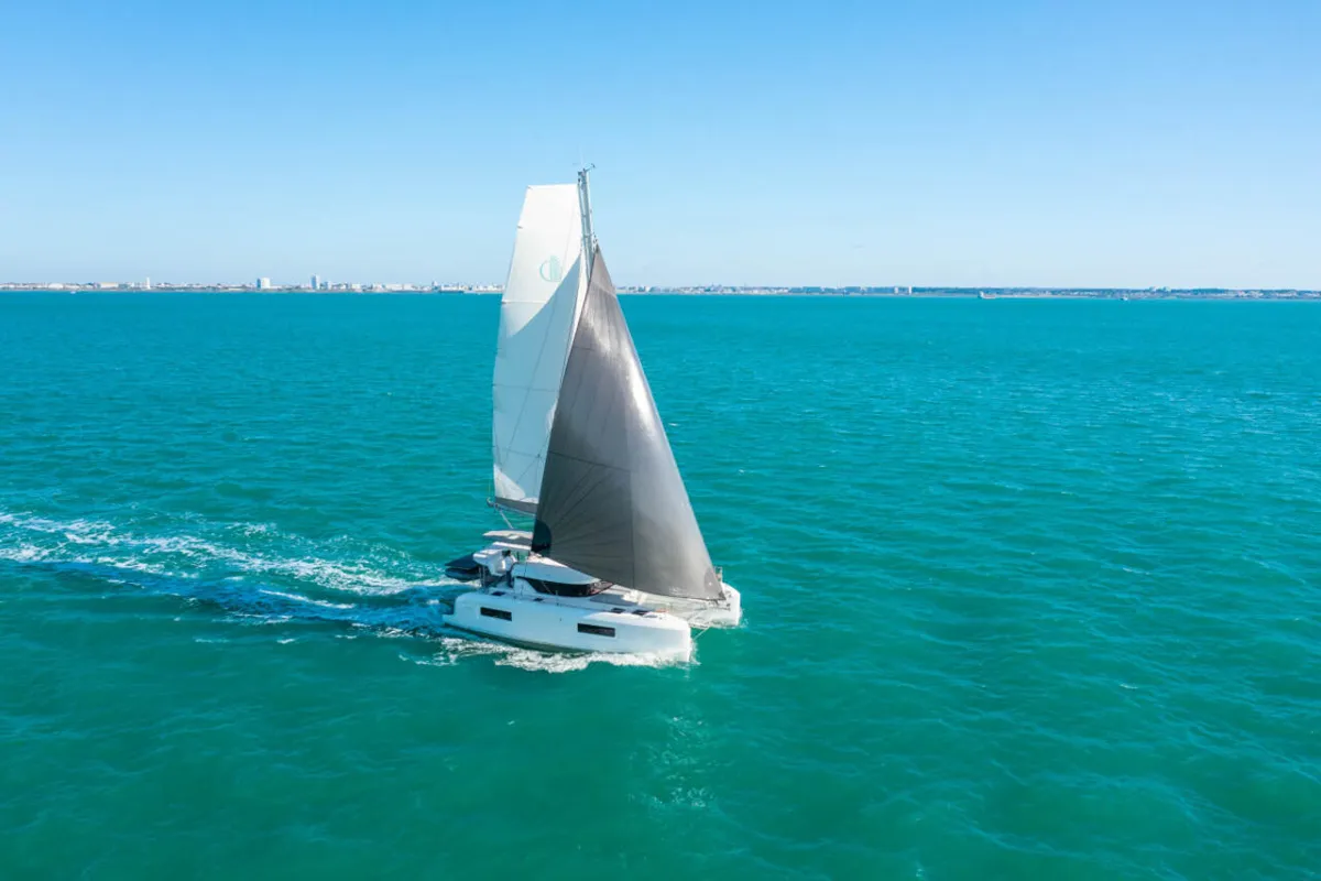 Exterior view of Doudou, a Lagoon 38 catamaran at Pointe-à-Pitre, France