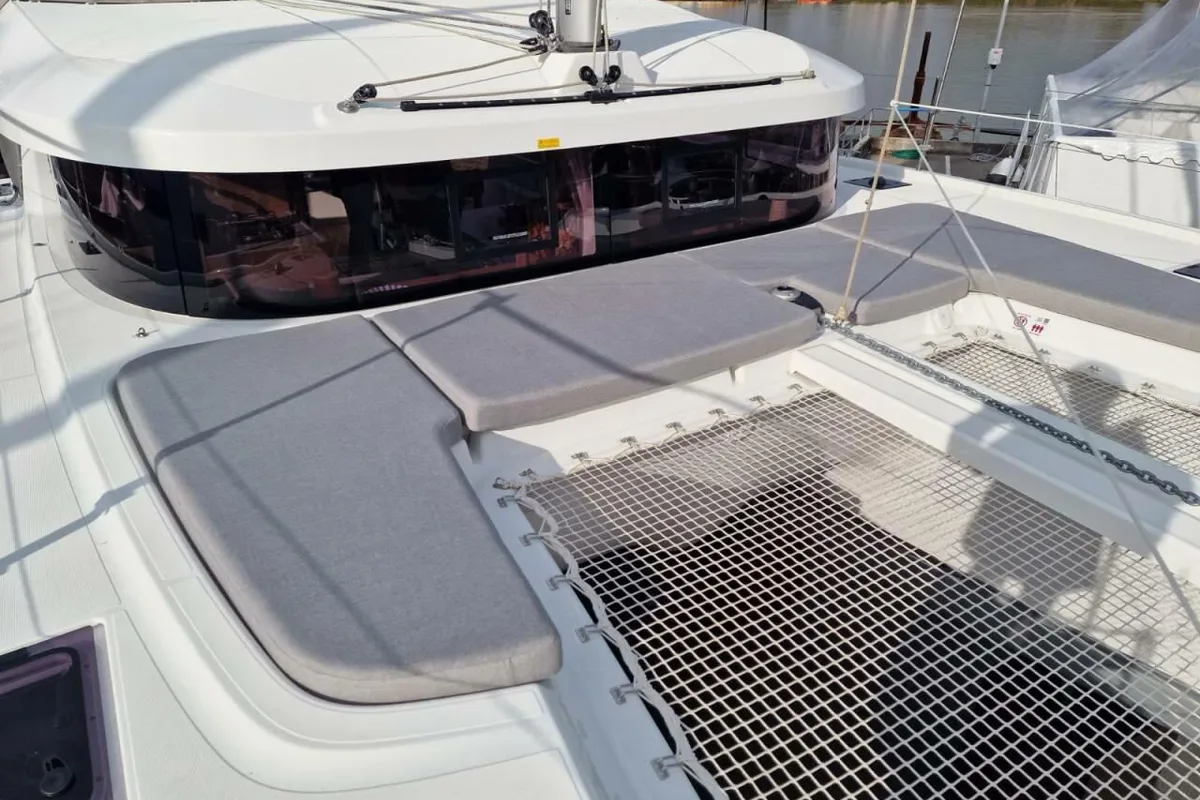Deck of Doudou, a Lagoon 38 catamaran at Pointe-à-Pitre, France