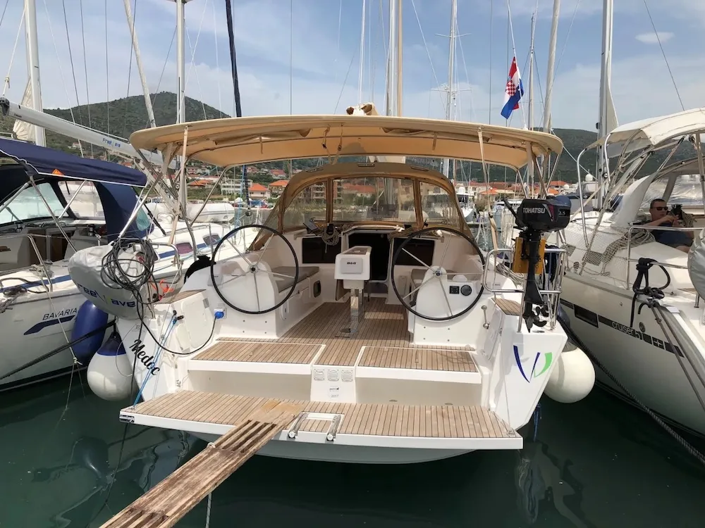 Deck of Medoc, a Dufour 382 GL sailboat at Seget Donji, Croatia