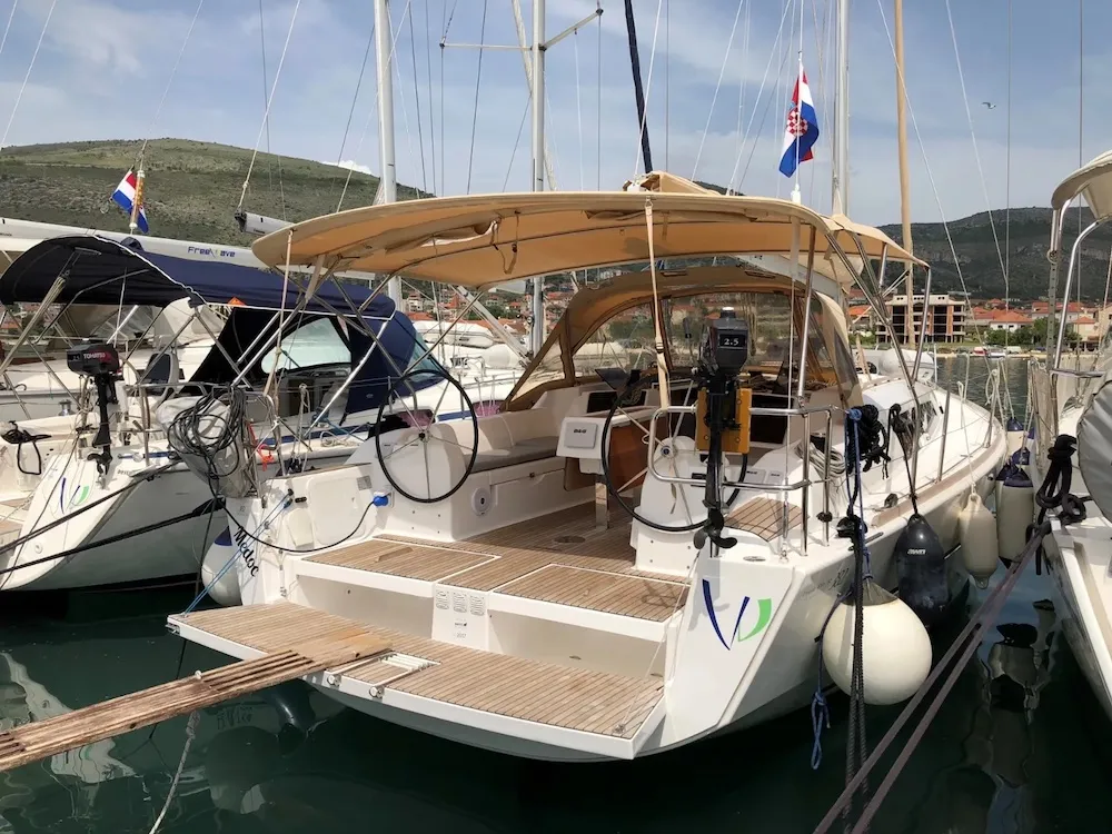 Deck of Medoc, a Dufour 382 GL sailboat at Seget Donji, Croatia