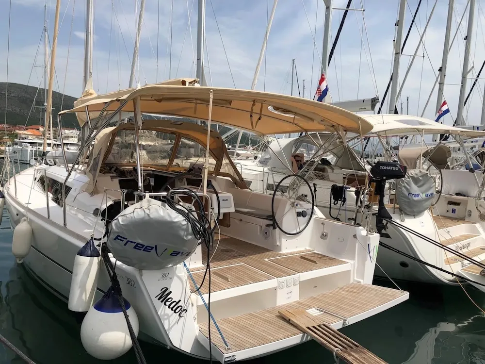 Deck of Medoc, a Dufour 382 GL sailboat at Seget Donji, Croatia