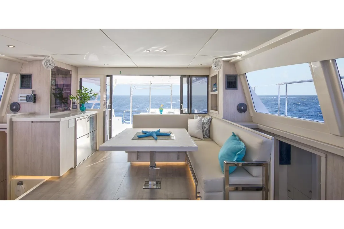 Salon of Aquaholic, a Leopard 434 PC catamaran at Preveza, Greece