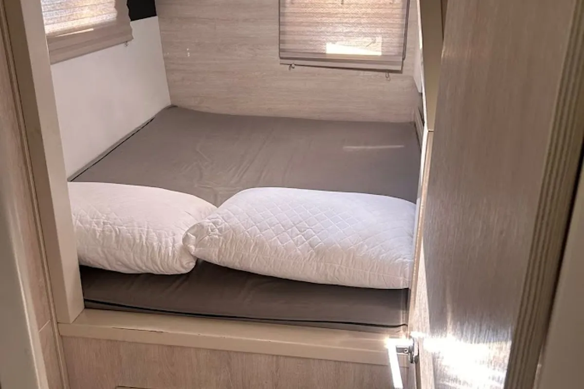 Cabin on Aquaholic, a Leopard 434 PC catamaran at Preveza, Greece