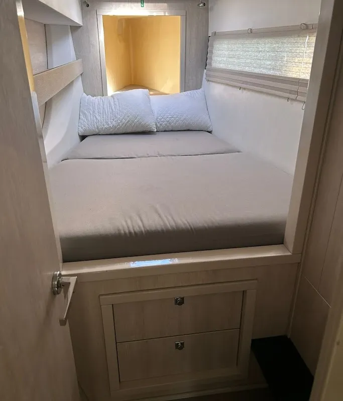 Cabin on Aquaholic, a Leopard 434 PC catamaran at Preveza, Greece