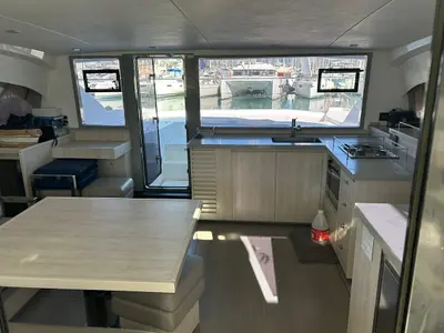 Galley of Aquaholic, a Leopard 434 PC catamaran at Preveza, Greece