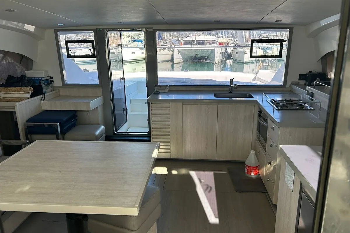 Galley of Aquaholic, a Leopard 434 PC catamaran at Preveza, Greece