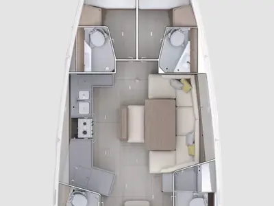 Floor plan of Onda su onda, a Beneteau Oceanis 47 sailboat at Tropea, Italy
