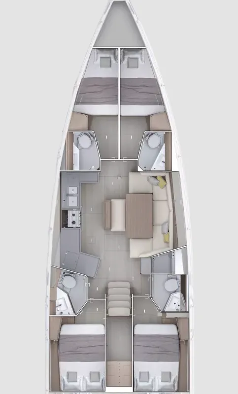 Floor plan of Onda su onda, a Beneteau Oceanis 47 sailboat at Tropea, Italy