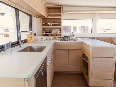 Galley of Cari, a Lagoon 46 catamaran at Roche Caiman, Seychelles