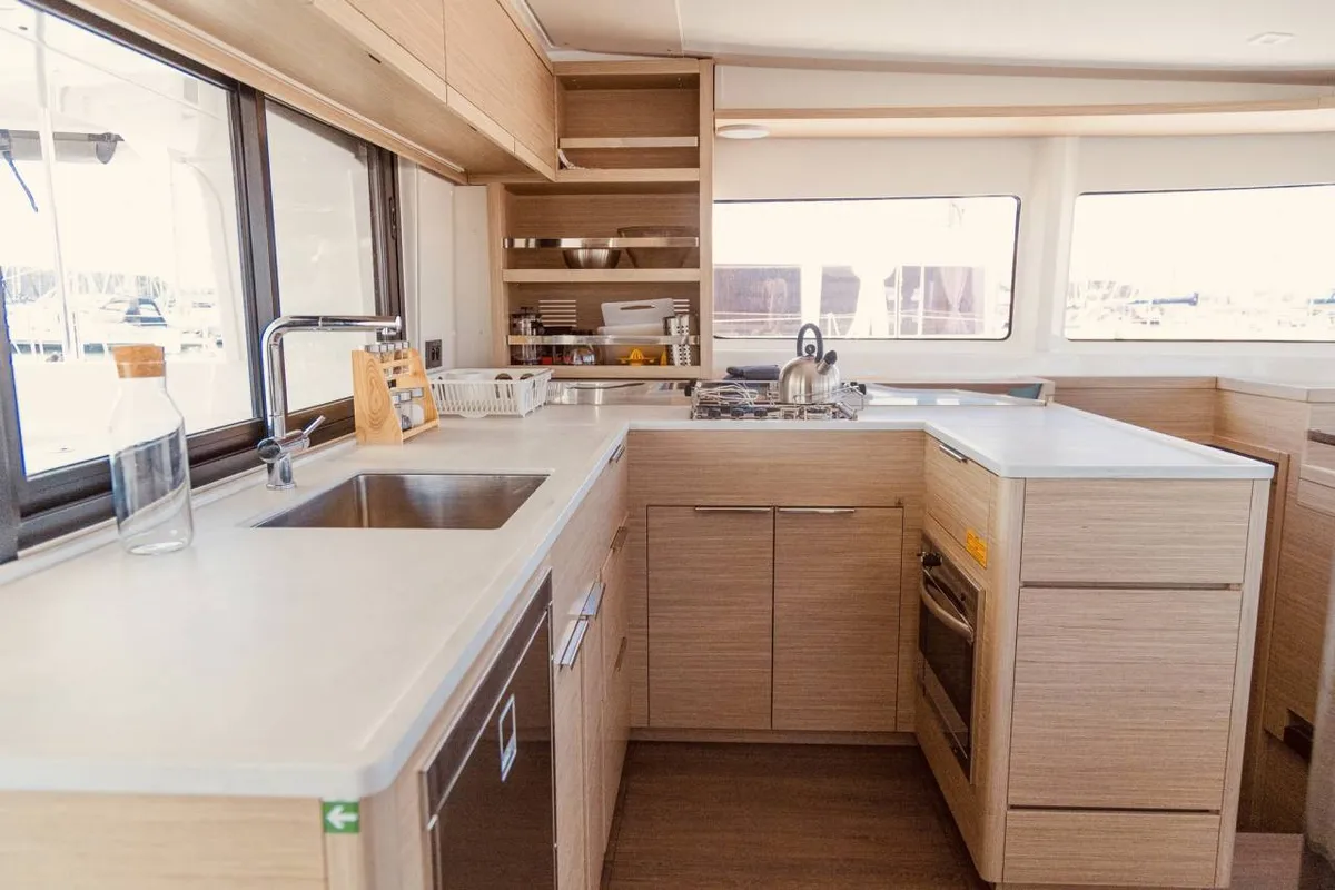 Galley of Cari, a Lagoon 46 catamaran at Roche Caiman, Seychelles
