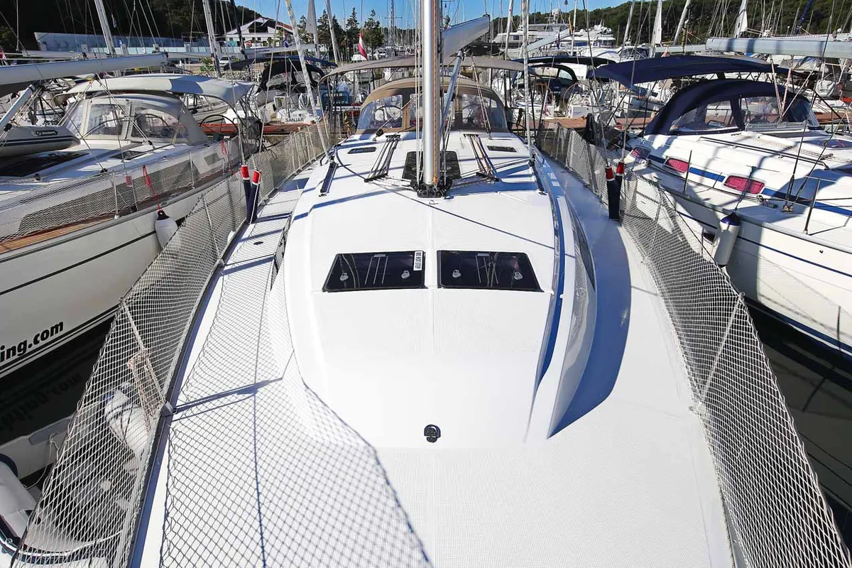 Deck of Viribus Unitis, a Bavaria Cruiser 46 sailboat at Grad Pula, Croatia