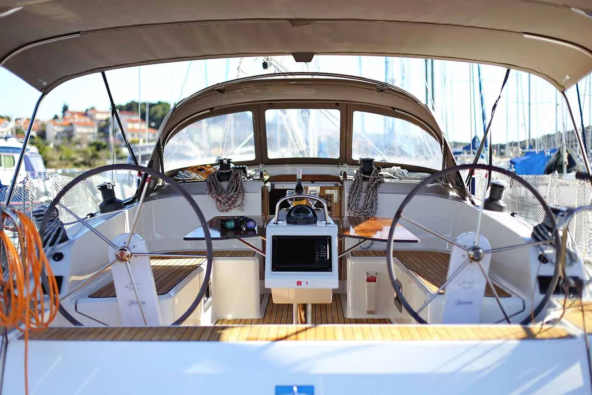 Cockpit of Viribus Unitis, a Bavaria Cruiser 46 sailboat at Grad Pula, Croatia