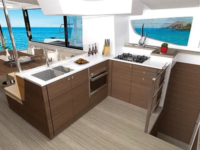 Galley of Mayflower, a Bali 4.6 catamaran at Fethiye, Turkey
