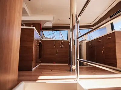 Galley of Scorpio, a Bali 4.6 catamaran at Marmaris, Turkey
