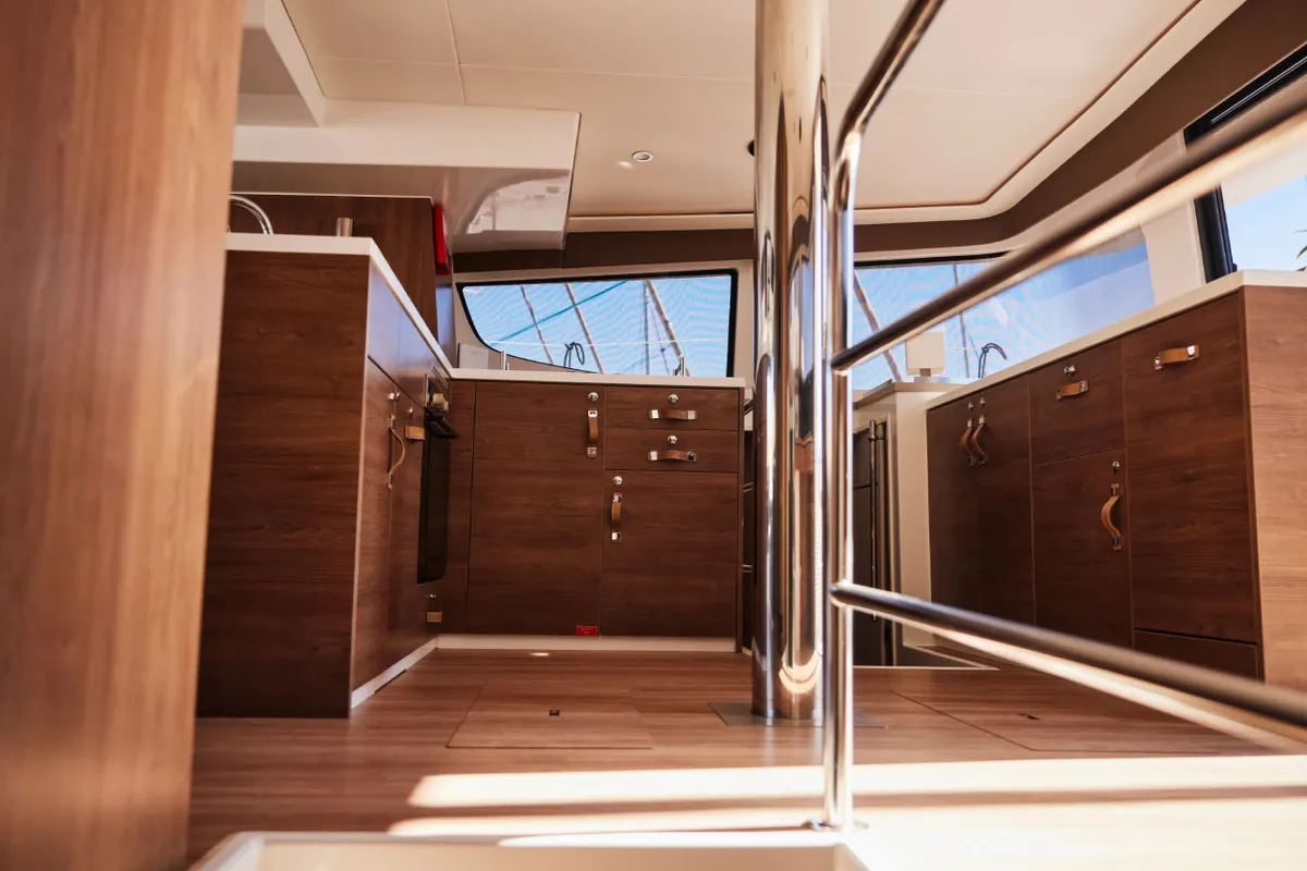 Galley of Scorpio, a Bali 4.6 catamaran at Marmaris, Turkey