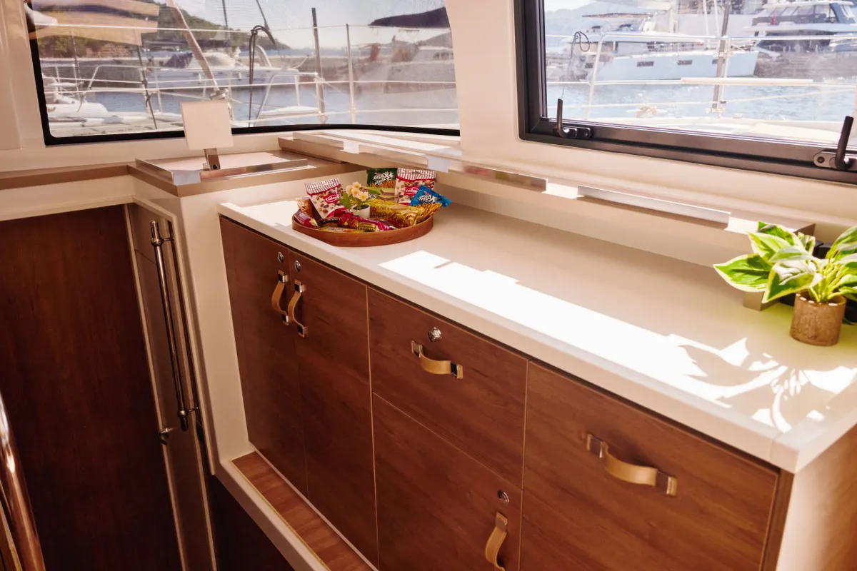 Galley of Scorpio, a Bali 4.6 catamaran at Marmaris, Turkey