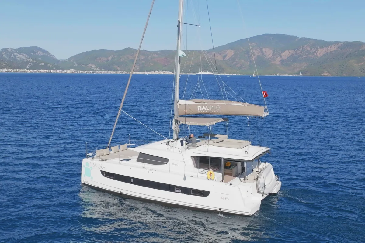 Exterior view of Scorpio, a Bali 4.6 catamaran at Marmaris, Turkey