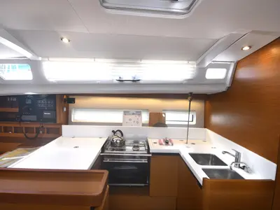 Galley of Signum Alfa, a Jeanneau Sun Odyssey 440 sailboat at Dubrovnik, Croatia